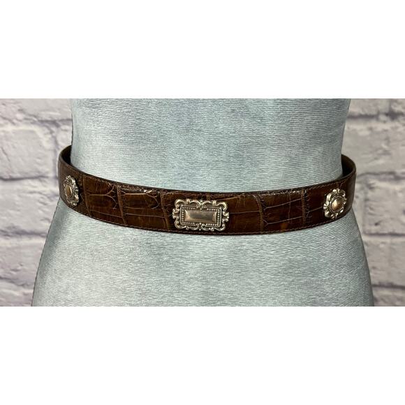 Vintage 90\'s Fossil Croc Stamped Leather Belt with Ornate Silvertone Buckle main image 8